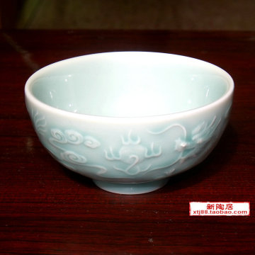 潮商 龙泉青瓷碗4.5寸饭碗/高级饭碗 浮雕龙碗 促销包邮