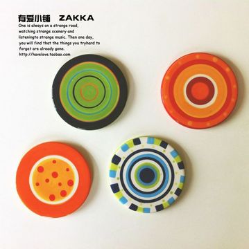 【有爱小铺】 杂货zakka 家居圆形彩绘陶瓷餐具杯垫隔热垫