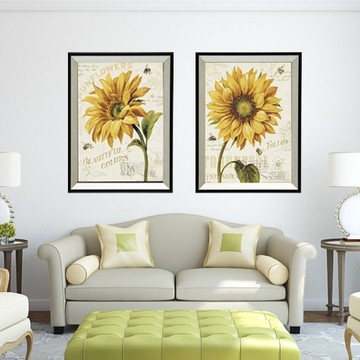 向日葵 后现代客厅卧室欧美式新古典向日葵竖幅双联有框装饰画