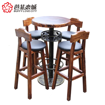 厂家直销吧台椅吧椅铁艺酒吧桌椅组合防腐碳化实木酒吧桌椅套件