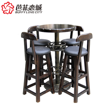 碳化复古户外高脚铁艺休闲酒吧桌椅组合咖啡桌椅套件餐桌吧椅实木