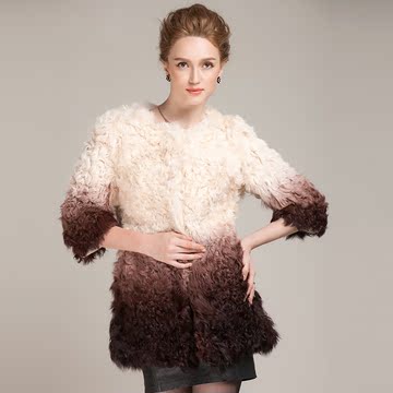 2014秋冬新款羊羔毛皮草外套中长款女韩版淑女修身皮草小外套女装