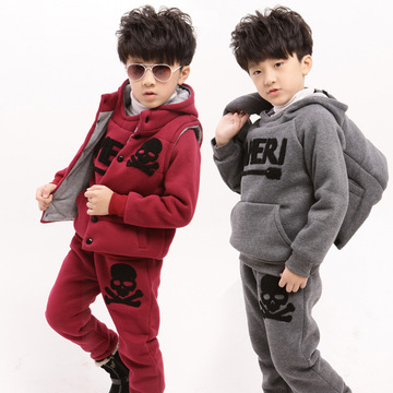 韩版男童套装 加厚保暖卫衣三件套冬款 童装批发热销童装