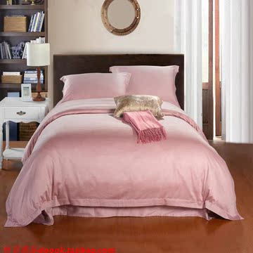 埃及长绒棉60支贡缎纯色四件套纯棉高支高密床单床笠出口欧美床品