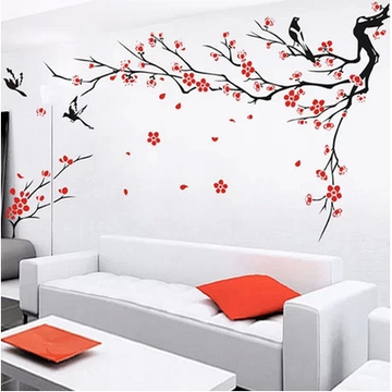 大型水墨画墙贴客厅电视背景墙花卧室浪漫墙贴纸 中国风 喜上枝头