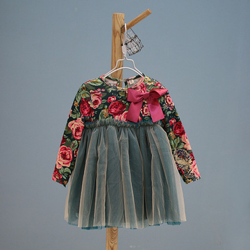 【BABAMAMA】韩国版品牌童装潮新韩式连衣裙公主田园儿童长袖时尚