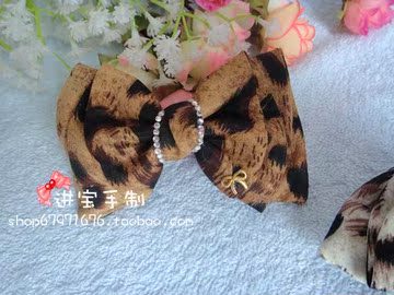 豹纹布质多层镶钻蝴蝶结发饰发夹边夹顶夹 韩国 三色 手工DIY饰品