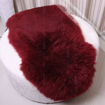 酒红色整张羊皮纯羊毛沙发垫坐垫飘窗垫毯纯羊毛地毯客厅皮毛一体