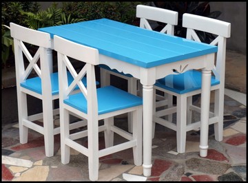 厂家直销 实木餐桌椅 甜品店桌椅 咖啡桌椅 实木餐椅 地中海风格