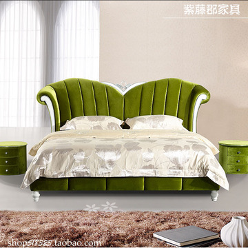 紫藤郡 新古典床欧式法式布艺软床后现代实木床双人床 特价可订制