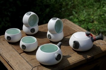 特价包邮 茶具 雪玉质感冰釉瓷 陶瓷 功夫茶具 八件组礼盒装 日式