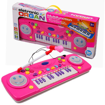 过家家玩具 25健多功能学习电子琴 幼教音乐启蒙 带话筒 粉蓝两色