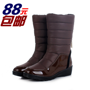 2014冬新款保暖羽绒靴加厚太空棉雪地靴平跟女棉靴防水中筒靴正品
