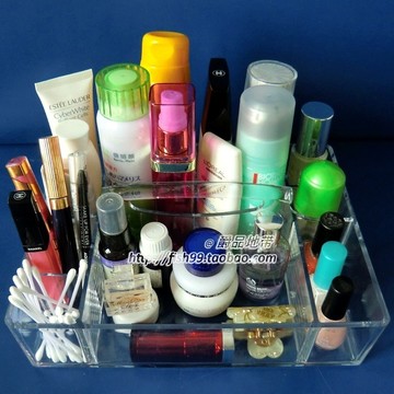 多功能化妝品收納盒 首飾盒 口紅香水指甲油護膚品 透明水晶大號