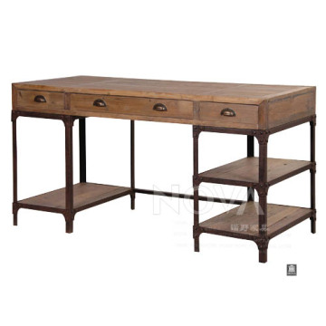 美式铁艺风格 老建筑杉木书桌|办公桌|电脑桌 铁艺书桌 书架