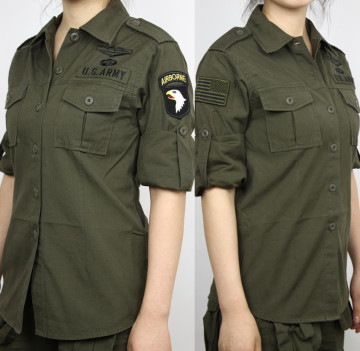 野外生存户外休闲服饰 迷彩101空降师 长短两用全棉衬衣军迷女装