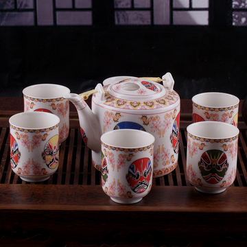 景德镇陶瓷器整套7头提梁茶具套装 大号泡茶壶茶杯子