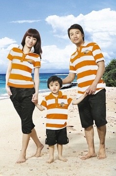 实体店促销爱湾559纯棉亲子装母女装父子装全家装夏装翻领T恤