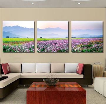 无框画现代客厅沙发背景墙装饰挂画三联画墙画壁画自然风景画包邮
