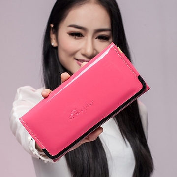 2014年最新款亮面女韩版时尚潮流长款女士钱包手拿包纯色女式钱夹