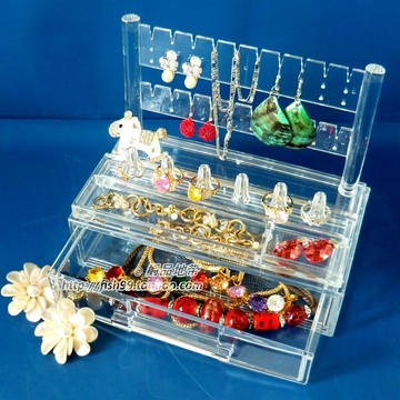 珠宝盒 首饰盒 戒指 耳环架 多功能化妆品收纳盒 透明水晶