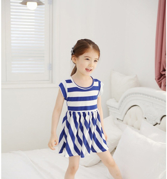 韩国2014夏季爆卖女童纯棉条纹连衣裙 儿童背心裙童装裙子