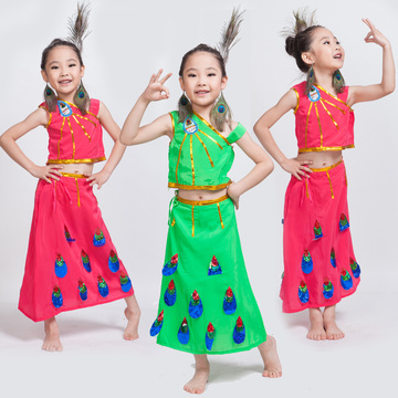 少数民族演出服六一儿童节舞蹈服装傣族舞孔雀舞演出服幼儿秧歌服