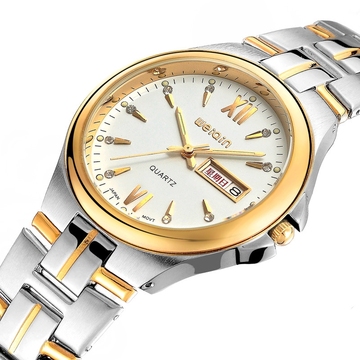 高端商务超薄男表精钢正品牌防水间金色品质手表大气双日历石英表