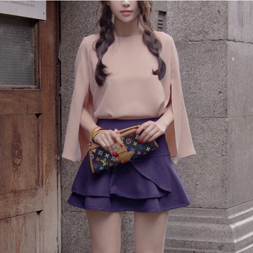 【镇店之宝】2013春夏新款韩版女装 甜美清晰修身披风式衬衫上衣
