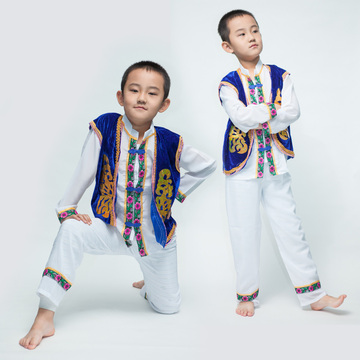 云南大理白族葫芦丝表演服饰民族舞蹈服装六一儿童节舞蹈演出服男