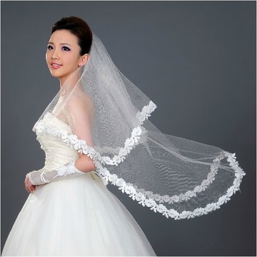新娘结婚花边婚纱礼服新款新娘白色头纱（1.5米）头饰婚纱-T23