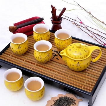 裕坤 景德镇瓷器套装茶具功夫茶具七件套隔热茶具黄金福寿