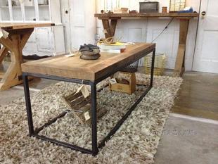 美式乡村风格实木做旧铁艺客厅茶几餐桌书桌办公桌电脑桌