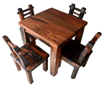 船木家具老船木餐桌餐台原生态实木四方餐茶桌两用 船木桌椅组合