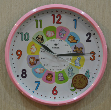 霸王10英寸卡通儿童挂钟创意时尚客厅卧室静音糖果色学生钟