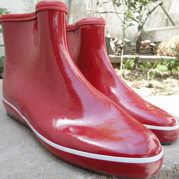 超值平时洗衣服都可穿红色矮筒款[雨鞋雨靴女时尚水鞋