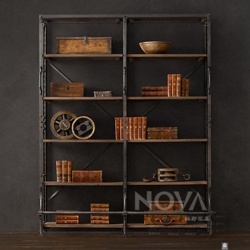 美式复古铁艺实木书柜简易书架置物架精品展示架