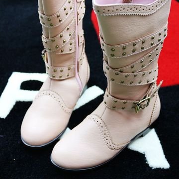 【CH】经典复古柳钉女童单靴 大童高筒靴 咖啡粉色长筒靴