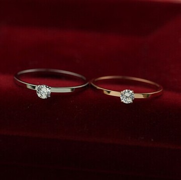 韩版镀18K玫瑰金单钻戒极细裸钻戒指情侣对戒钛钢彩金首饰品女款