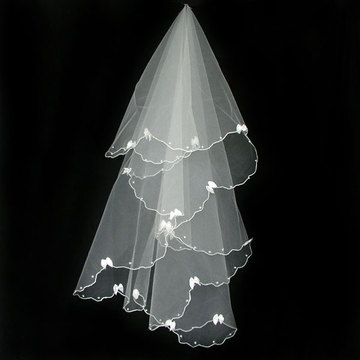 新娘婚纱礼服新款优质可爱新娘白色珍珠结婚头纱（1.5米）头饰