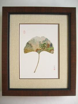 传统工艺特色礼品/纯手绘树叶画-071/山水