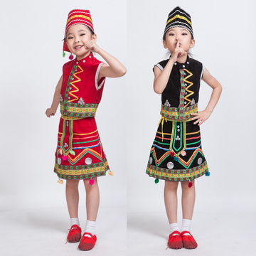 少儿民族舞蹈服装花腰傣演出服佤族苗族舞蹈六一儿童节傣族服装女
