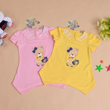 2015夏季韩版小熊paw女童无袖短袖全棉针织T恤衫打底衫上衣儿童装