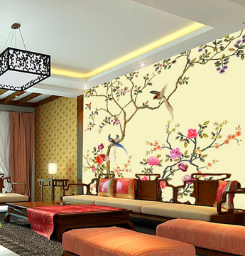 大型定制壁画个性中式花鸟墙纸背景墙客厅电视卧室酒店茶楼特价