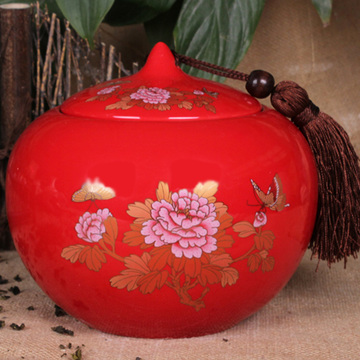 红釉陶瓷茶叶罐 红色陶瓷罐 高档礼盒包装茶叶罐 普洱茶红茶瓷罐