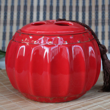 红釉茶叶罐金边工艺 陶瓷茶叶罐密封瓷罐中号 高档陶瓷礼品茶罐子
