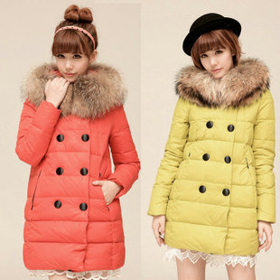 新款韩版羽绒服女中长款正品加厚大码 时尚斗篷型大毛领冬装外套