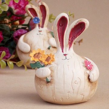 创意婚房结婚礼品 树脂家居装饰品 可爱情侣兔子摆件一对