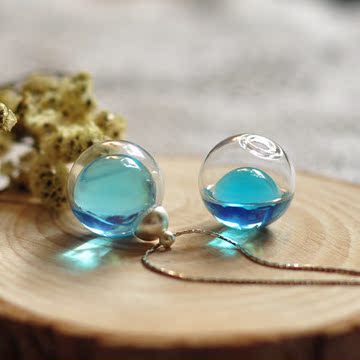 情人节礼物水晶玻璃球蓝色项链生日礼物莫文蔚同款送男女朋友礼物