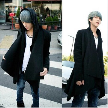 秋冬季非主流男装卫衣日韩版中长款黑色披风针织潮薄款开衫男外套